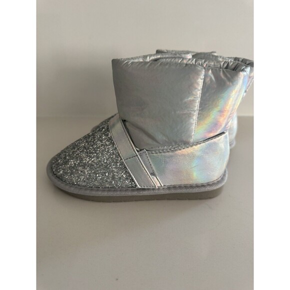 K KomForme Girl's boots Light SILVER Snow Winter Boots with Glitter Size 2 - Picture 7 of 14